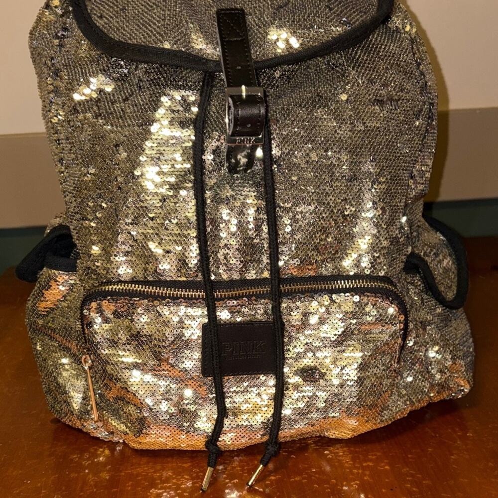 PINK Victorias Secret Gold Sequin Backpack Y2K